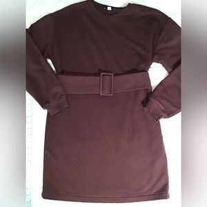 Topshop Maroon Long Sleeve Dress with Belt
